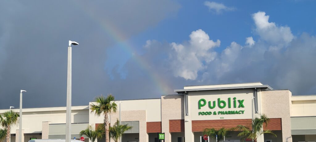 A rainbow over the rebuilt Publix.