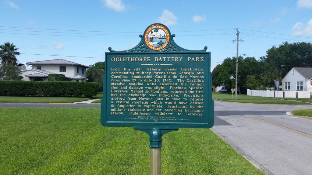The Florida historical marker at Oglethorpe Battery Park